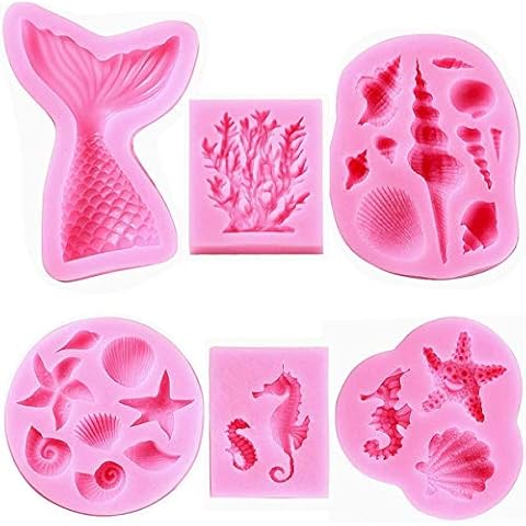 HIQE-FL Moldes de Silicona para Jabón y Pastel de Sirena y Conchas del Mar (6 unidades) Cover
