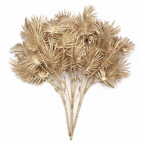 MASUMARK SM Artificial Golden Plants Decor Fake Plant Bush Grass Fern Bushes Faux Shrubs Greenery for Indoor Outdoor Planter Filler Home Garden Champagne Christmas Decoration Gold 4 Pack