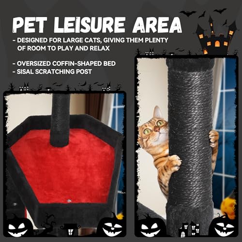Árbol para gatos Halloween gótico con cama ataúd 38.5 in miniatura 6