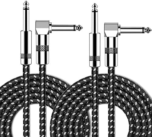 New bee Guitar Cable 10 ft Electric Instrument Cable Bass AMP Cord 1/4 Straight to Straight for Electric Guitar, Bass Guitar, Electric Mandolin, Pro Audio (2 Pack, Right Angle)