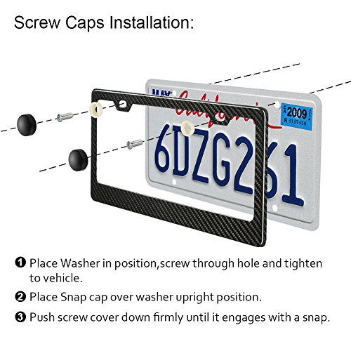 Karlor 100% Real Carbon Fiber License Plate Frame 2 Holes Black Licenses Plates Frames,Car Licence Plate Covers Holders Slim Design with Chrome Screw Caps Tool Kit for US Vehicles(1PCS)