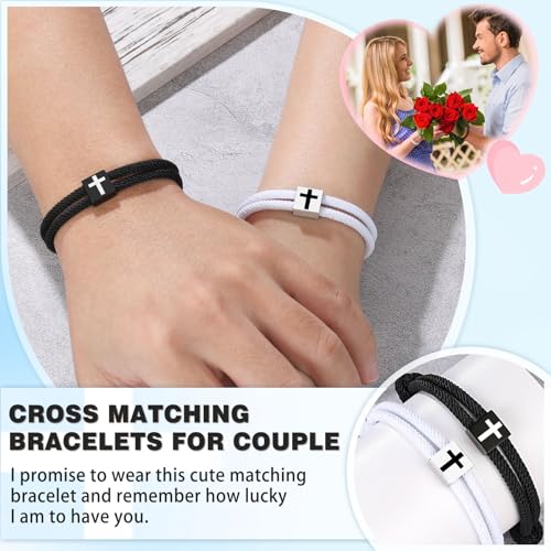 UNGENT THEM Cross Braided Rope Bracelets for Couples, Christmas Valentines Graduation Easter Christian Baptism Gifts2