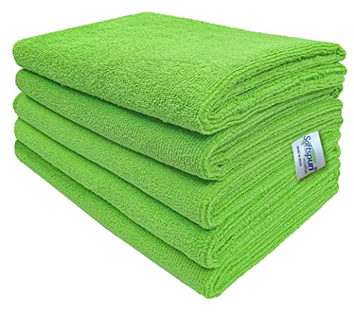 Image of SOFTSPUN Microfiber Cloth (5pcs - 40x60cms -340GSM) Green, Super Soft Absorbent Cleaning Towels Cleans & Polishes Everything in Your Home.