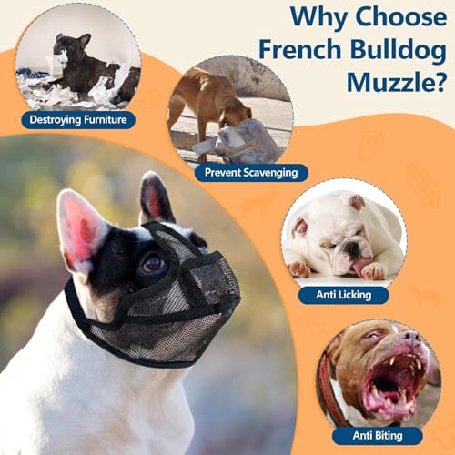 Maulkorb Hunde mit Kurzer Schnauze für Französische Bulldogge und Pitbulls, Abgeflachter Schnauze Hunde Maulkorb für Shih Tzu und Mops, Anti Beißen Kauen Bellen,ermöglichen Atmen und Trinken,Schwarz S