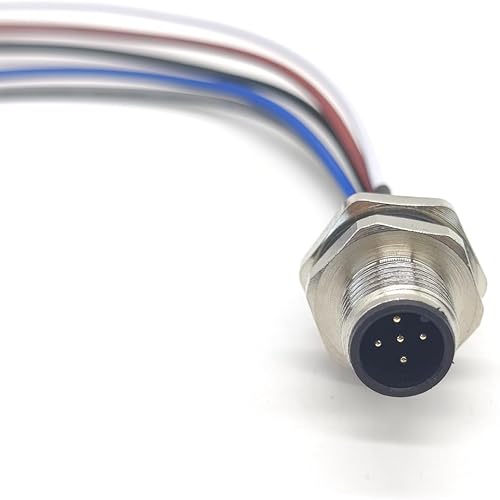 Cable conector macho M12 de 5 pines, un cable de montaje trasero recto codificado 1.6 ft impermeable enchufe de aviación macho sin blindaje Cable