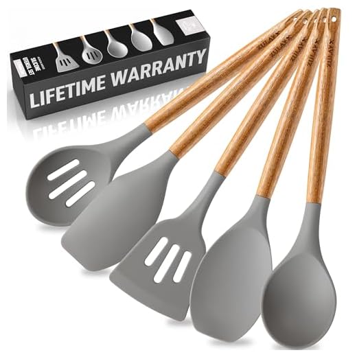 Zulay 5-Piece Silicone & Acacia Wood Utensil Set