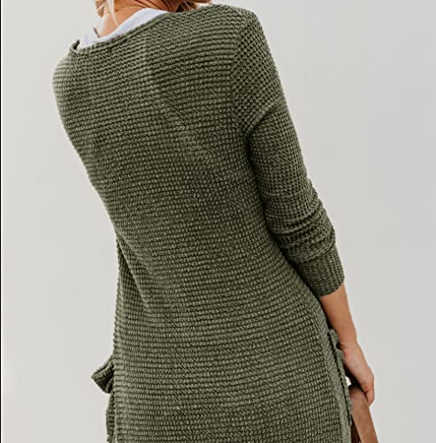 Image of HZSONNE Women's Boho Long Casual Cardigan Long Sleeve Button Down Front Pocket Knitted Sweater Blouses