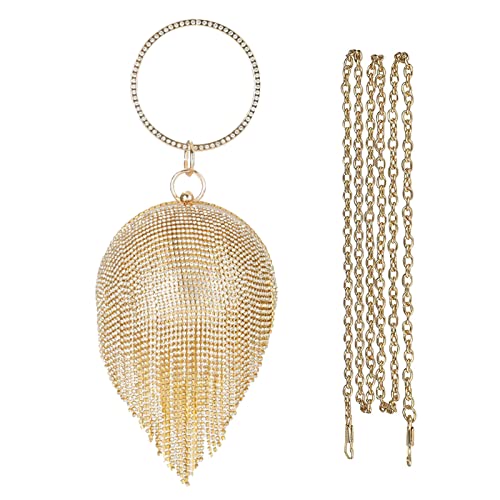 CORIOS Women's Evening Handbag Round Ball Crystal Clutch Purse Sparkly Sequin Glitter Shoulder Bag Banquet Bag Bridal Wedding Purse Crossbody Bag for Wedding Banquet Prom Cocktail Party Gold
