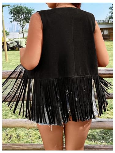 Verdusa Women's Plus Size Fringe Floral Embroidery Sleeveless Vest Cardigan Tassel Jacket2