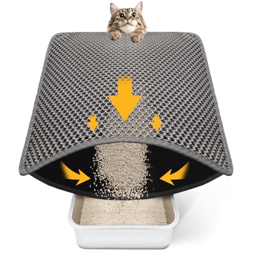 Cat Litter Mat-24"X18" Litter Box Mat for Kitty, EVA Honeycomb Double Layer Design, Urine & Waterproof Scatter Control, Less Waste, Easier To Clean,Non Slip, Gray