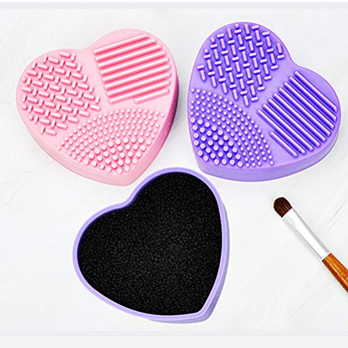 Beaupretty Makeup Brush Cleaner Kit Silicone Cosmetic Cleaning Pad and Quick Color Removal Sponge Heart Shaped Washing Scrubber Mat (Pink) - Image 7