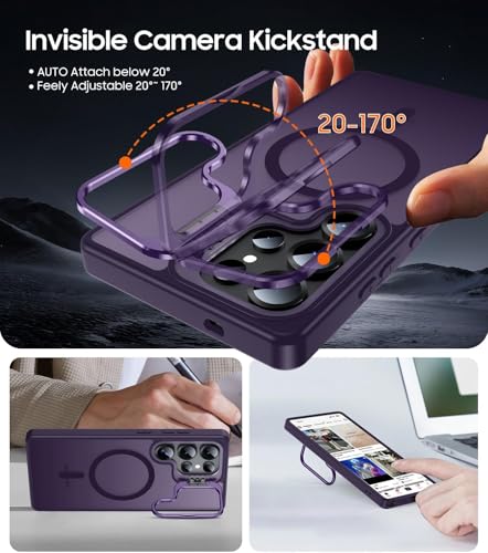 Image of DIZORO Samsung Galaxy S25 Ultra 5g Case Compatible with Wireless Charging, with Camera Stand, Military Grade Drop Tested,Translucent Hard Back Soft Edge Back Cover Deep