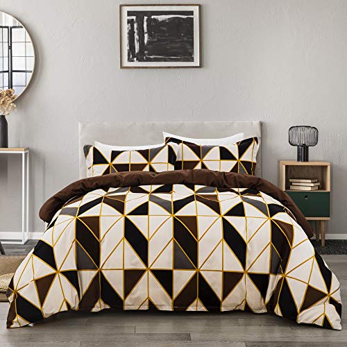 Ouduo Ensemble de Literie 3 Pièces Géométrie Imprimé, Housse de Couettes Parure de Lit 2 Personnes avec Microfibre Confortable Housses de Couette et Taies d'oreillers (Marron,220x240cm) Cover