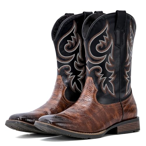 IUV Cowboy Boots Men Square Toe Western Boots Durable Classic Embroidered boot Pull On Slip Resistant Boot4