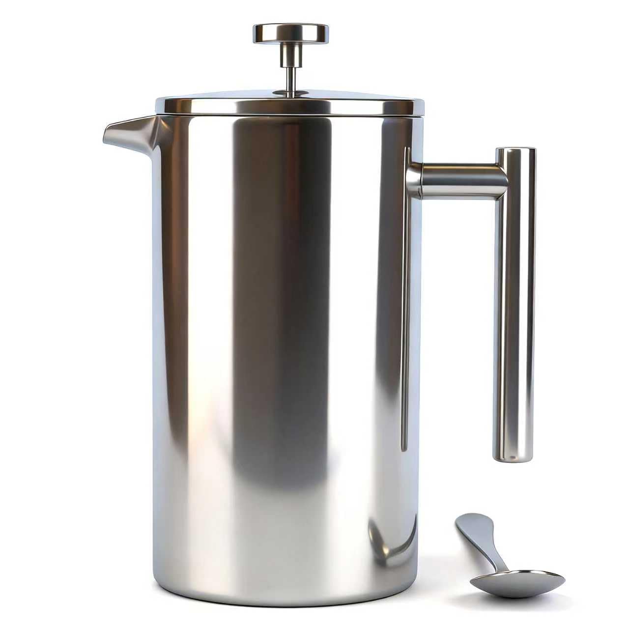 Extra Large French Press, French Press Coffee Maker 61 oz (1.8L), Insulated Stainless Steel French Press XXL Large Capacity Double Walled with Spoon for Espresso Coffee or Tea