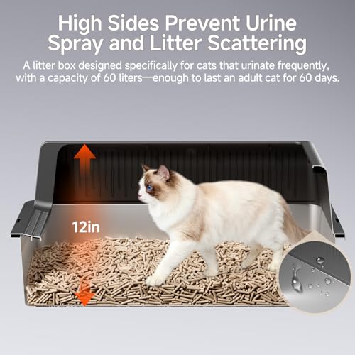 Caja de arena para gatos XXXL de acero inoxidable con tapa miniatura 3