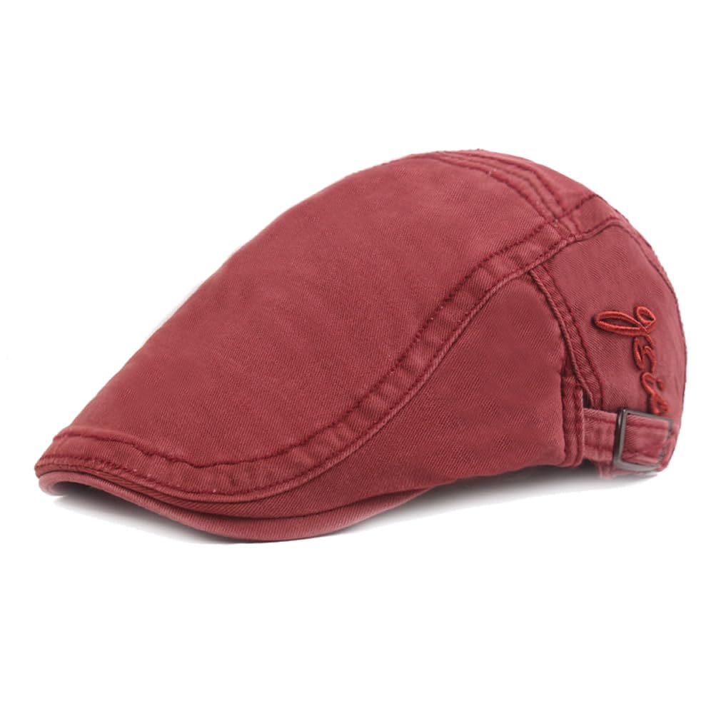 Quanhaigou Unisex Denim Newsboy Hats Flat Ivy Gatsby Cabbie Driving Berets Hat Cotton Dad Cap for Men Women (Red)