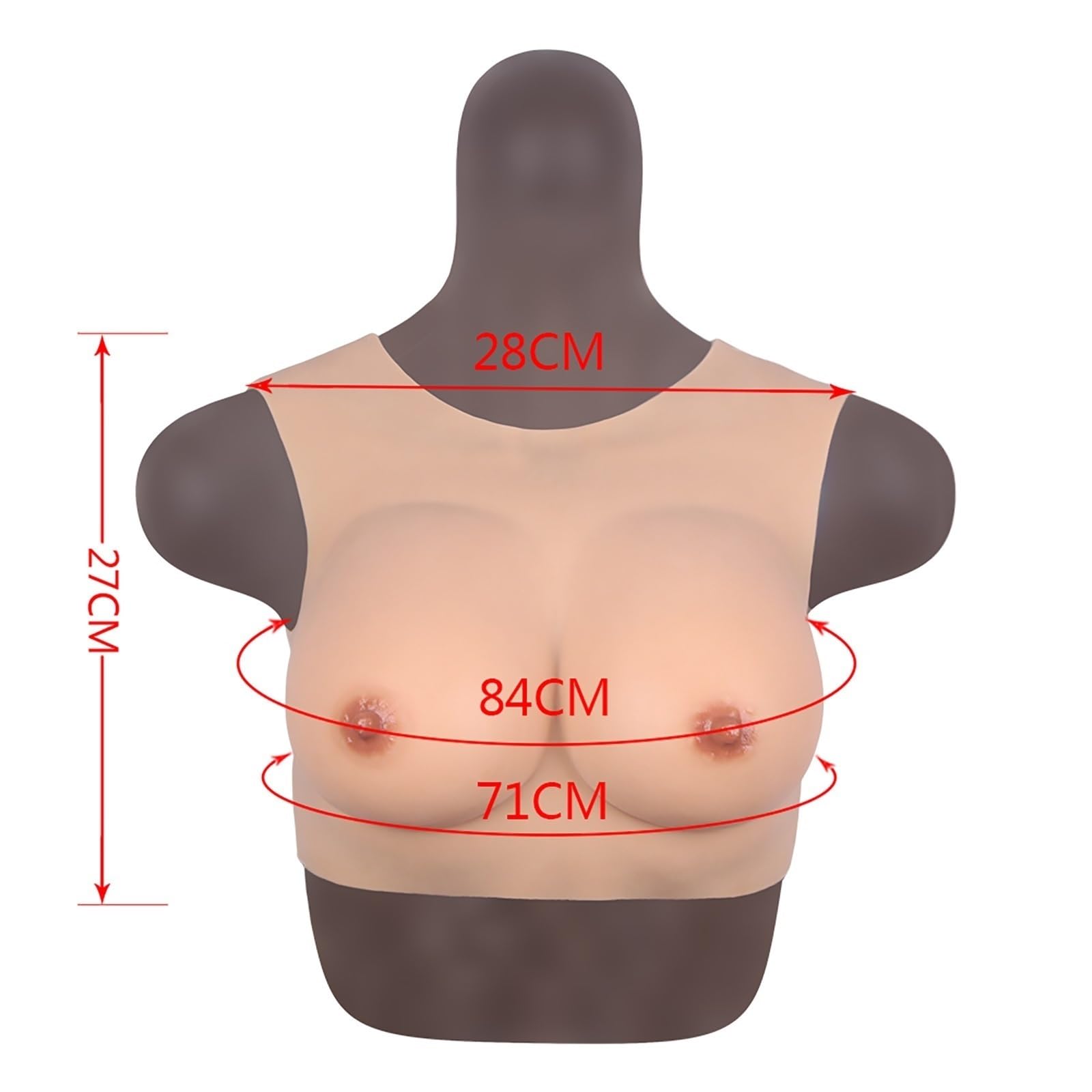ALKANI Cuello Redondo de Media Longitud de Silicona Formas de Mama Falsos Pechos Realzadores de algodón de Relleno Adecuado para Mastectomía Prótesis de Halloween Navidad (Size : C~1200G)