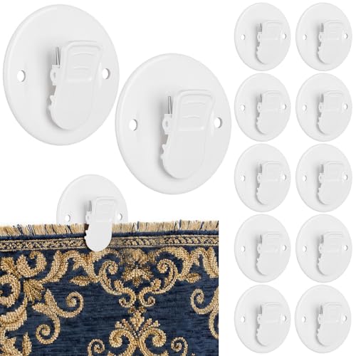 Hoteam 12 Pcs Tapestry Wall Hangers Self Adhesive Tapestry Wall Hanging Clamps Plastic Round Hangers Clips Sticky Clips for Backdrop Poster Blanket Shower Curtain Flag Office Poster Photo Decorations by Hoteam - Used condition - US$13.06