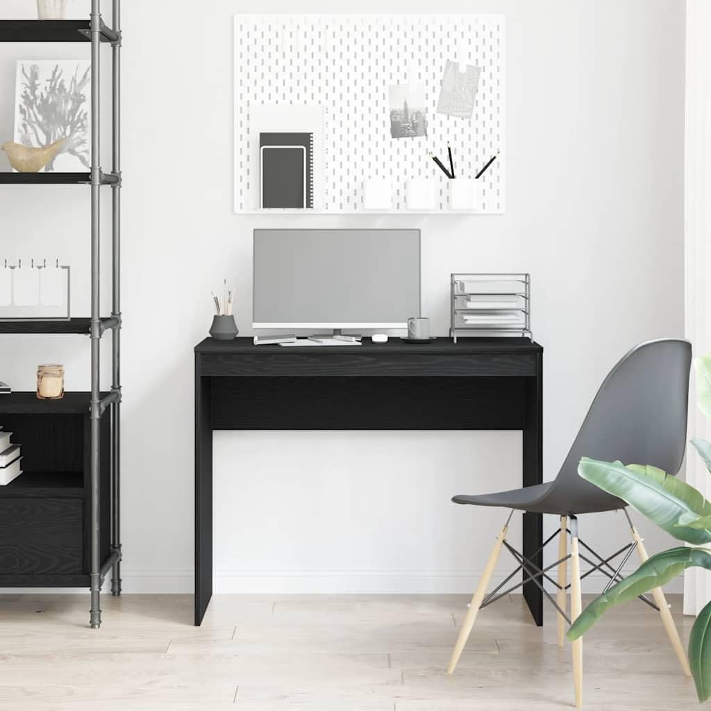 Scrivania in rovere nero, 90 x 40 x 72 cm, moderna scrivania per computer in legno, tavolo da lavoro compatto per casa e studio, stabile tavolo da ufficio