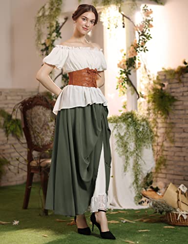 Scarlet Darkness Renaissance Skirts For Women Lady Long Length Double-Layered Skirt Army Green M #TOP4