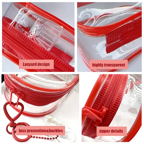 Image of Clear Doll Case with Keychain and Adjustable Strap, Waterproof Crossbody Bag for Blind Box Collectibles - Dustproof PVC Display Cover (red, 5.9inch /15cm)