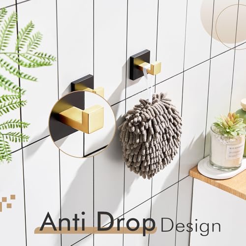 Image of KOKOSIRI Robe Hooks for Bathrooms Towel Hooks Coat Hook Kitchen Garage Heavy Duty Wall Mounted Stainless Steel Brushed Gold and Matte Black, 2 Pack B1010GDK-P2