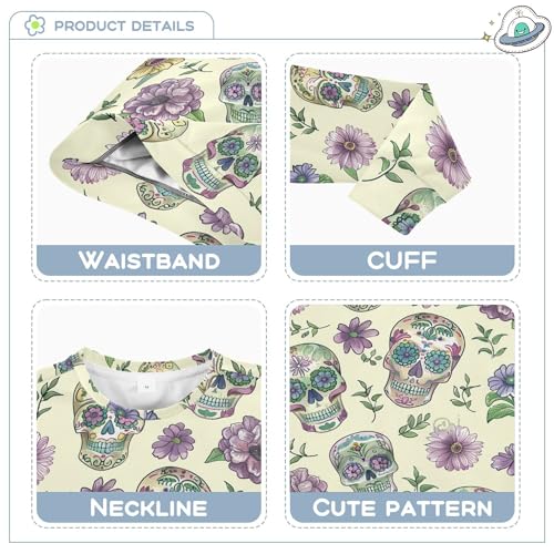 JUNZAN Retro Skulls Purple Flowers Mexican Style Big Boys Hooded Sweatshirt Long Sleeve Outerwear for Kids Athletic 4T3