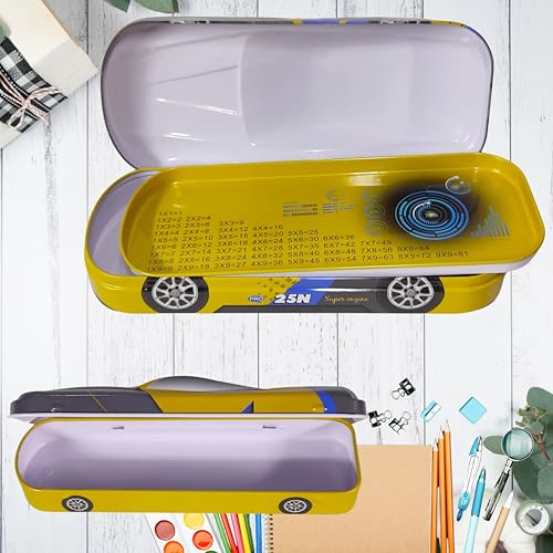 Image of ZAFCO Metal Car Pencil Box for Kids | Compass for Boys | Two in One Pen Box for Students | Car Geometry for School | Pencil Box for Boys | Birthday Return Gift 1 Unit (Yellow)