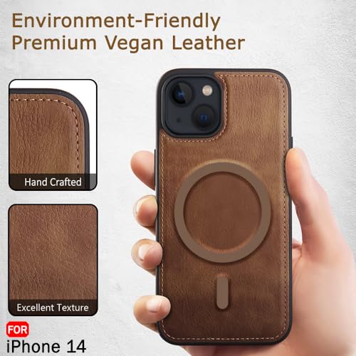 Image of TheGiftKart Genuine Leather Finish Back Cover Case for iPhone 14 | Shockproof Design | Raised Edges for Camera & Screen Protection | Stunning Minimalist Design Case Cover (MagSafe Compatible, Brown)