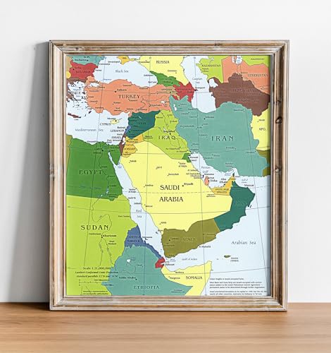 Carte politique du Moyen-Orient CIA - Affiche murale 2003 sur l'Irak, l'Iran, Israël - Palestine, bande de Gaza, Cisjordanie, guerre au Liban - Sans cadre pour l'enseignement à domicile et la salle de