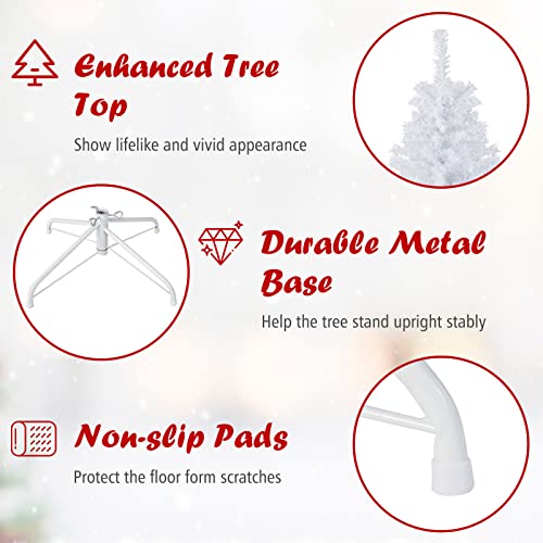 image for Goplus White Artificial Christmas Tree, 6ft Premium Unlit Hinged Spruc