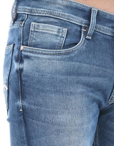 Image of Numero Uno Men Solid Blue Denim Tapered Fit Jeans