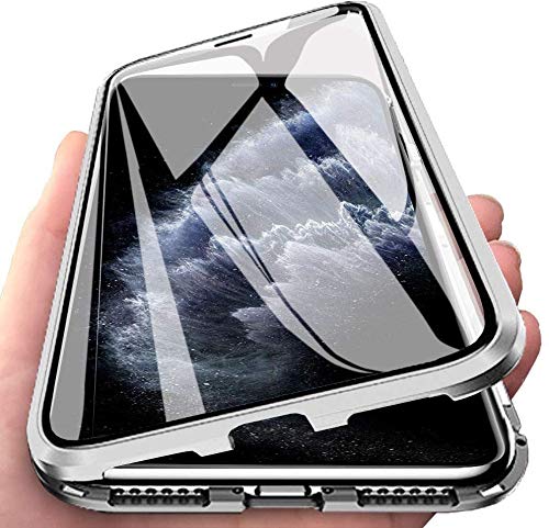 Gypsophilaa Cover per Oppo Reno 2, Adsorbimento Magnetico Paraurti in Metallo con 360 Gradi Protezione Case Doppi Lati Trasparente Vetro Temperato Flip Custodia per Oppo Reno 2