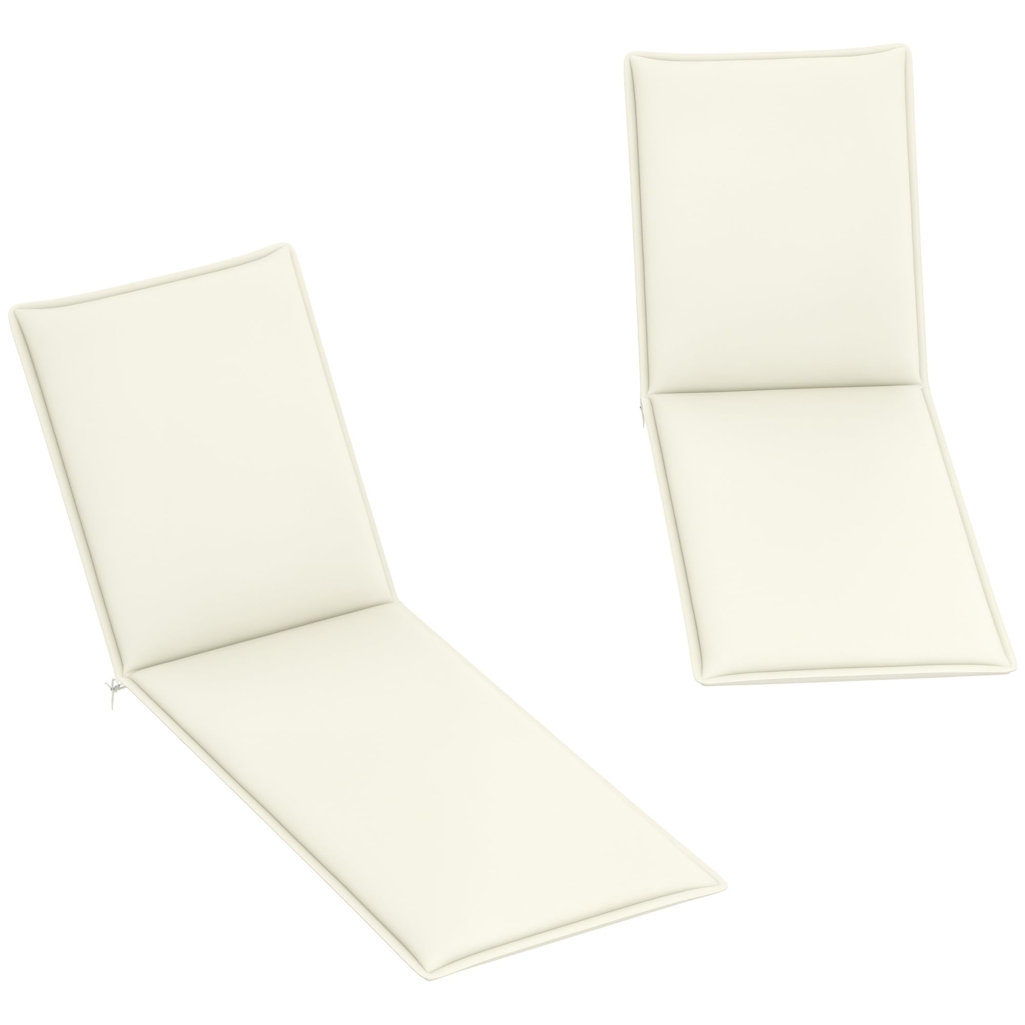 Outsunny Pack 2 Cojines para Tumbonas Plegables UV 193x58x6 cm Crema | Colchonetas para Tumbonas de Jardín Exterior, Con Correas de Sujeción, Resistente a Salpicaduras