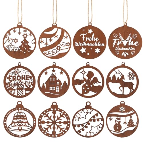 Otuuz 12 Stück Christbaumschmuck Rost 8 cm Weihnachtsanhänger Metall...