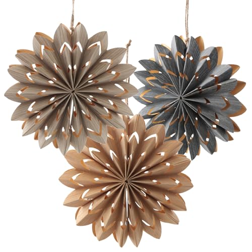 Stern-Hänger aus Papier 3er Set 15x15 cm in Naturtönen –...