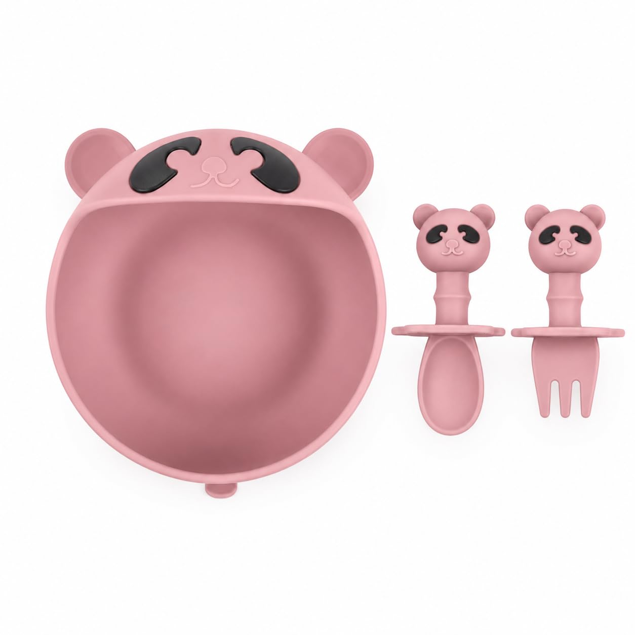 Panda Silicone Baby Feeding Set with Suction Bowl, Spoon & Fork- Pink