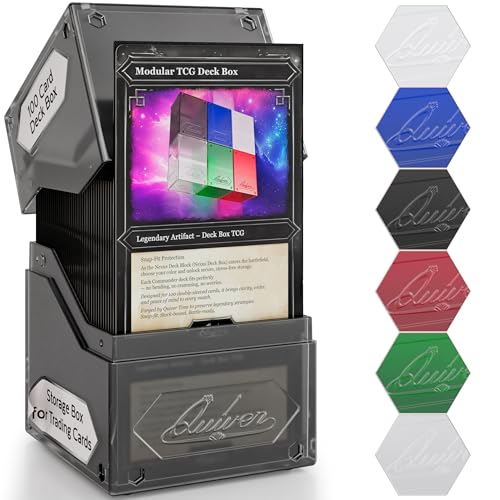 Image of Quiver Time 360 Modular Nexus DeckBlock - Durable Stackable MTG Deck Box for Commander fits 100+ Cards | Stylish 100 Card Deck Box MTG | Interchangeable TCG Decks Boxes (1 pcs, Black)