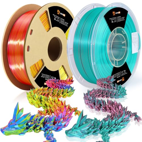 Image of LOVOON Silk PLA 3D Printer Filament Bundle 2 KG, PLA Filament 1.75mm, Shiny Silk Blue /Yellow /Red and Blue /Pink Change by Angle, 3D Printing Filament for Most FDM Printers and 3D Pen, 1KG X 2 Spools