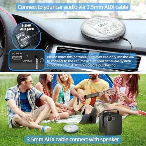Image of ARAFUNA Portable CD Player Rechargeable with Speakers AUX for Car, Home | Music Player with Anti-Skip, A-B Repeat, Backlit Button, LCD Display and AUX Cable Support TF Card