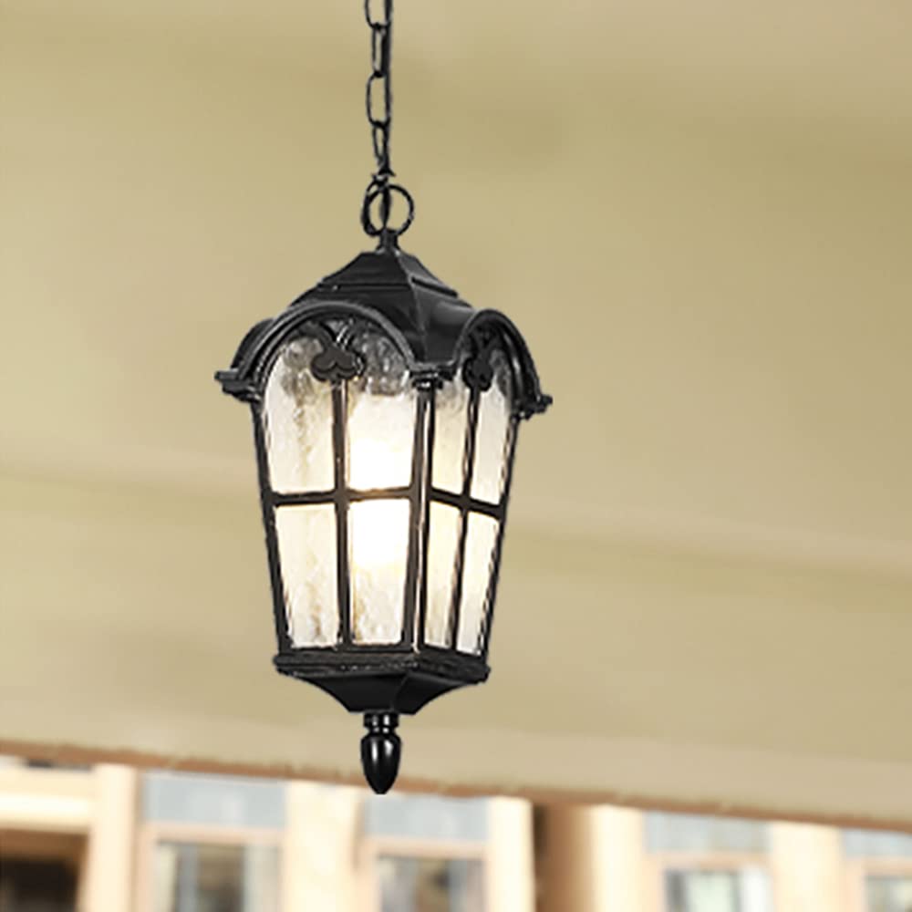 Mengjay Trade E27 Hanging Lamps Outdoor Pendant Light Retro Ceiling Light Vintage Industrial Metal Lantern Lights Rainproof Waterproof Gazebo Villa Loft Patio Balcony Courtyard Outdoor Chandelier (H)