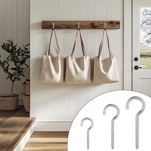 140Stk Schraubhaken Set,Hakenschrauben Sortiment,Edelstahl Einschraubhaken Schraubenhaken zum Schrauben,Ösenschrauben mit Holzgewinde,Ösenhaken Schraubösen Ringschrauben für Tassen Lampen Dekoration