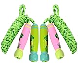 YoungRich 2 Stück Einstellbare Springseil für Kinder Baumwolle Spring Seil Holzgriffe Cartoon Druck für Fitness Sport Übung Springen Geschenk Kind Erwachsene Indoor und Outdoor Aktivitäten 250 cm Grün