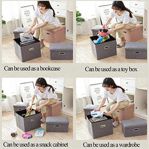 LANMOU Taburete con Espacio Almacenamiento, Baúl Plegable Cuadrado Taburete Caja almacenaje con Tapa Reposapiés Almacenamiento Tapizado en Esponja Plegable Almacenamiento Taburete con Almacenaje Lino - imagen 3