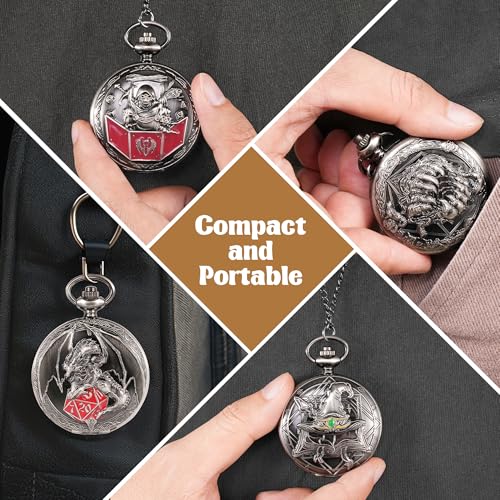 Image of Kabinka D&D Dice Set with Pocket Watch Shell, 7Pcs Polyhedral Dice Set, DND Dice with Necklace Perfect for Dungeons and Dragons Dice, RPG, Role Playing Dice Accessory (DM, Ancient Silver)