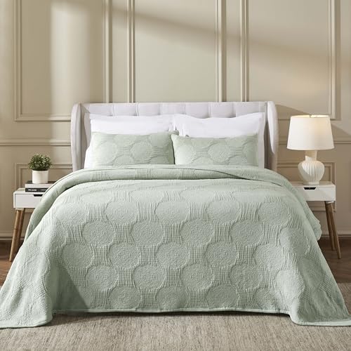 Superior Cotton Woven Coverlet, Home Decor, Aesthetic Master and Guest Bedroom, Medium Weight, All-Season, Bedding Essentials, Decorative Bed Accent, Tanta Collection, Queen Size, Sage