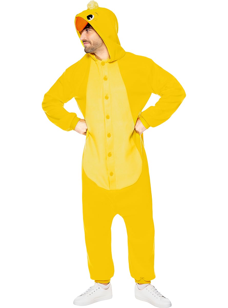 Funidelia | Disfraz de pollito onesie para hombre y mujer Animales, Gallina, Pollo, Gallo - Disfraz para adultos y divertidos accesorios para Fiestas, Carnaval y Halloween - Talla L - XL - Amarillo