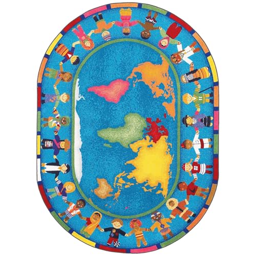 Joy Carpets Hands Around The World Nylon 5'4-inch x 7'8-inch Oval Machine Tufted Rug, Multicolored (1488CC)