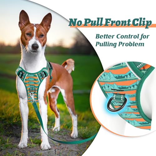 Image of HEELE Dog Harness, No Pull Adjustable Padded Reflective Harness for Small Medium Large Dogs with Handle for Walking Training, Wilderness, S